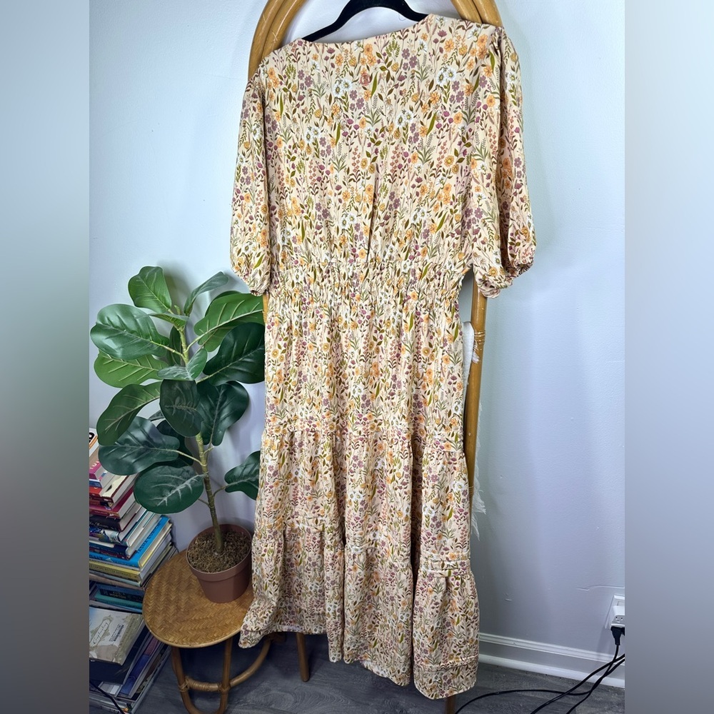 Simply Southern Yellow Orange Pink Floral Tiered Maxi Dress sz L - Picture 3 of 6